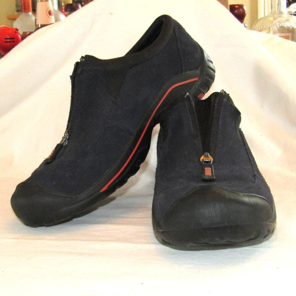 Lands End Women's Navy Blue Hiking Shoes Size 9.5B Zip-Up Suede